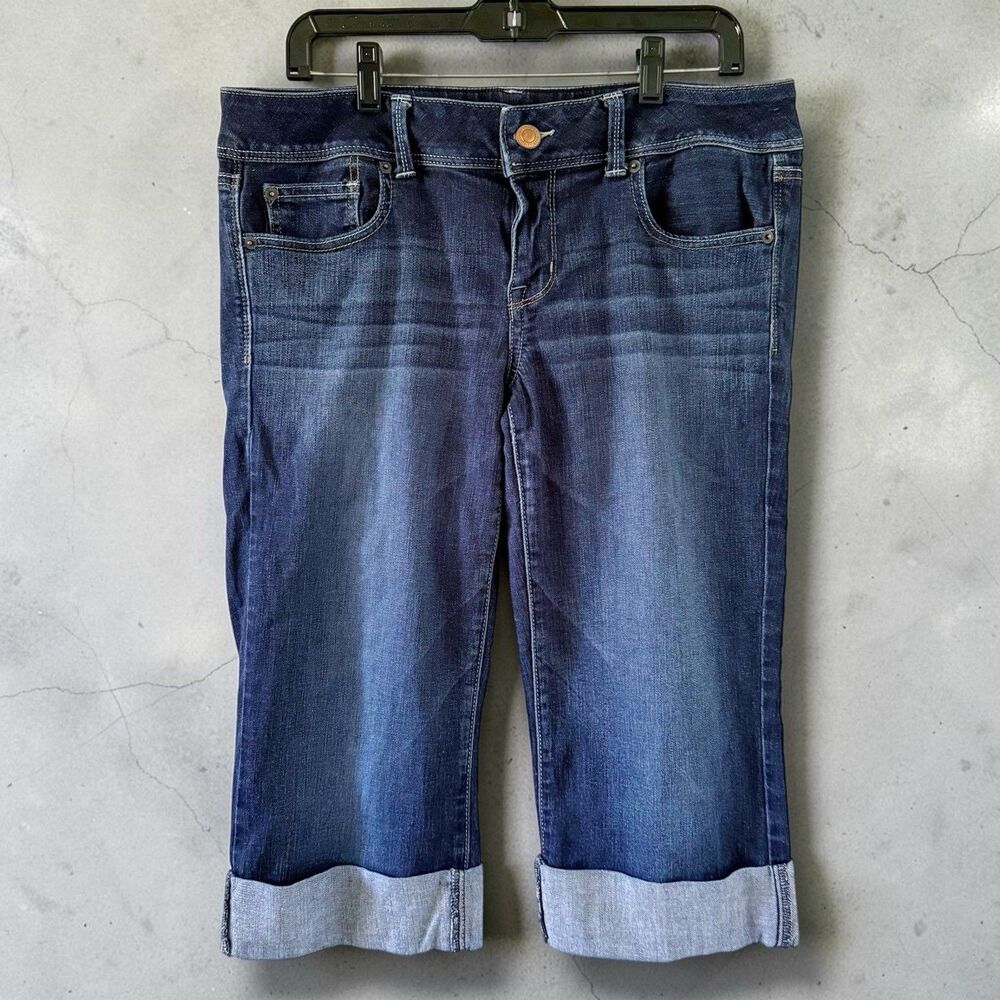 Women's American Eagle Slim Boot Cuffed Cropped Capri 14 Stretch Denim Jeans AE